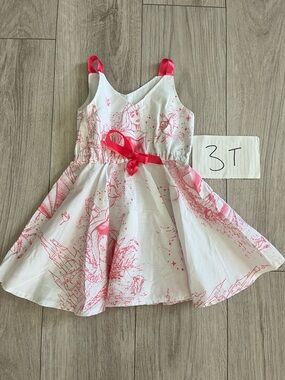 Girls' Disney Aurora White & Pink Printed Sundress with Ribbon (3T)